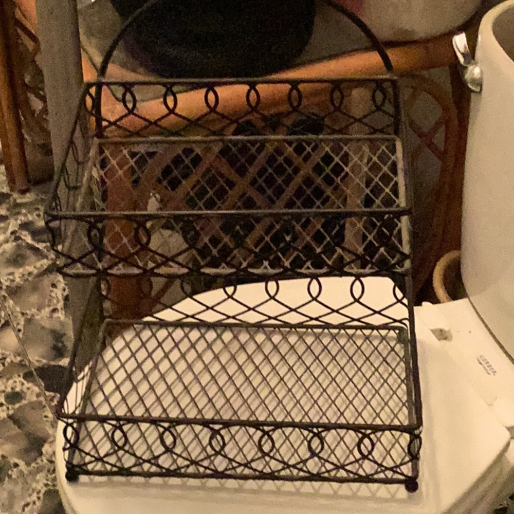 (2) brass and metal hanging shelves